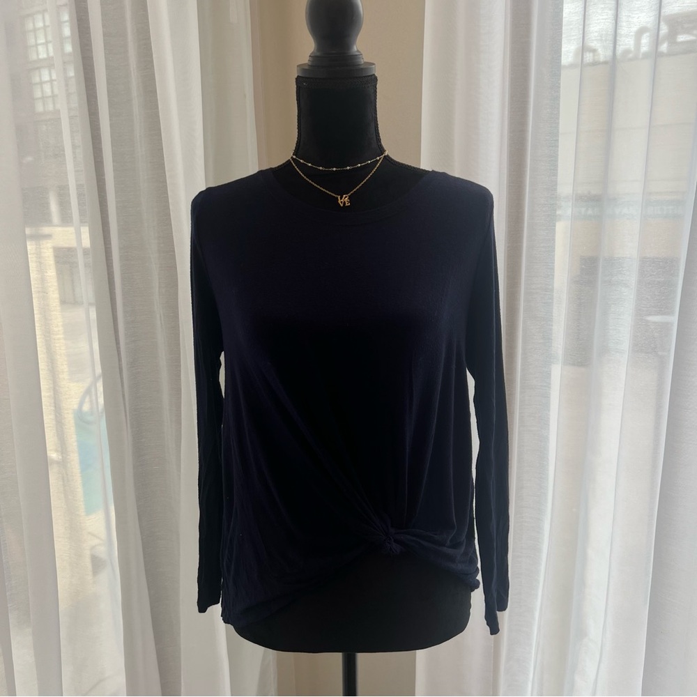 Navy Blue soft long sleeve top with front knot